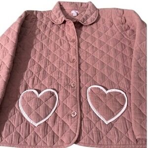 Quilted Heart Pocket‎ Gauze Jacket Dusty Rose Pink Button Down Size 12 girls